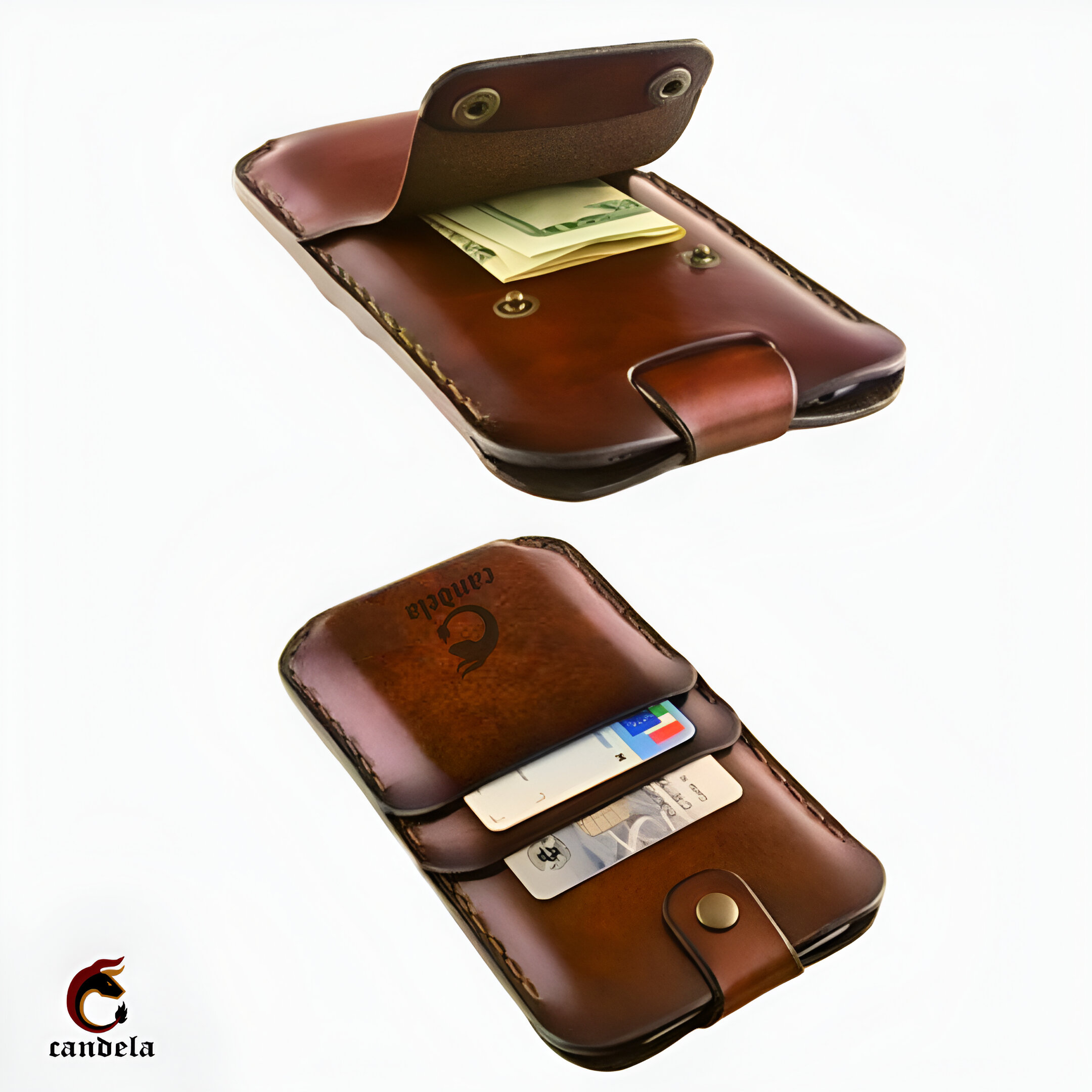 Tarjetero con cremallera larga con broche